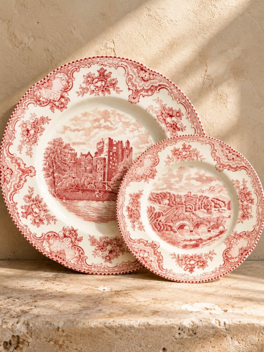 Set of 2 Vintage Earthenware Old Britain Castles Pink Transferware Plates